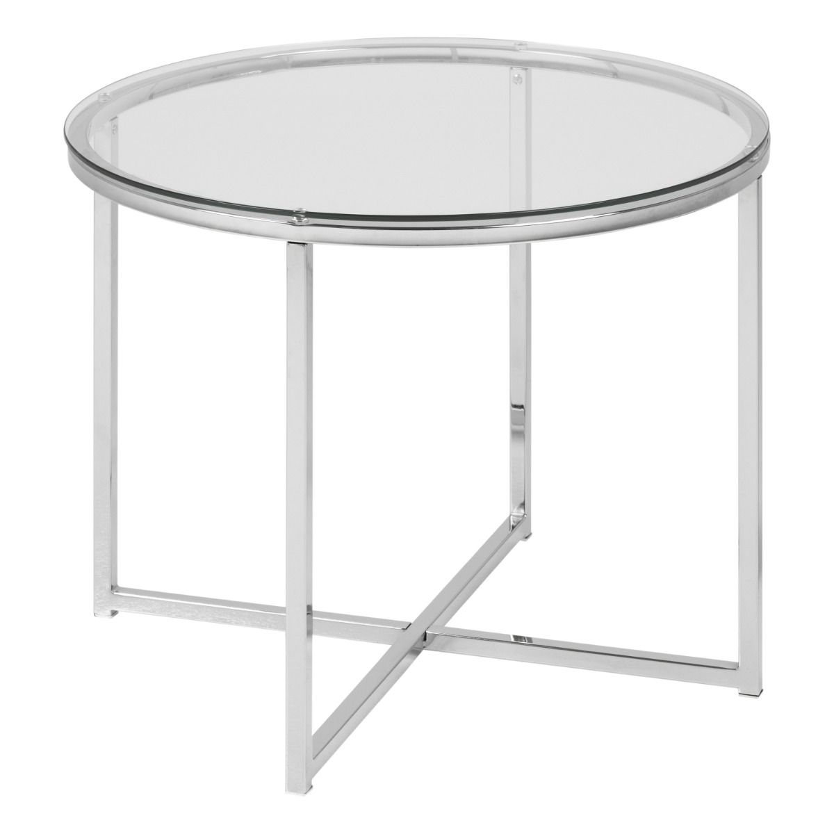 Glass Side Table Round With Chrome Metal X-Frame - Cross