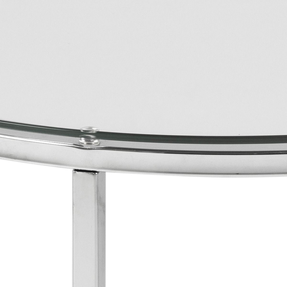 Glass Side Table Round With Chrome Metal X-Frame - Cross