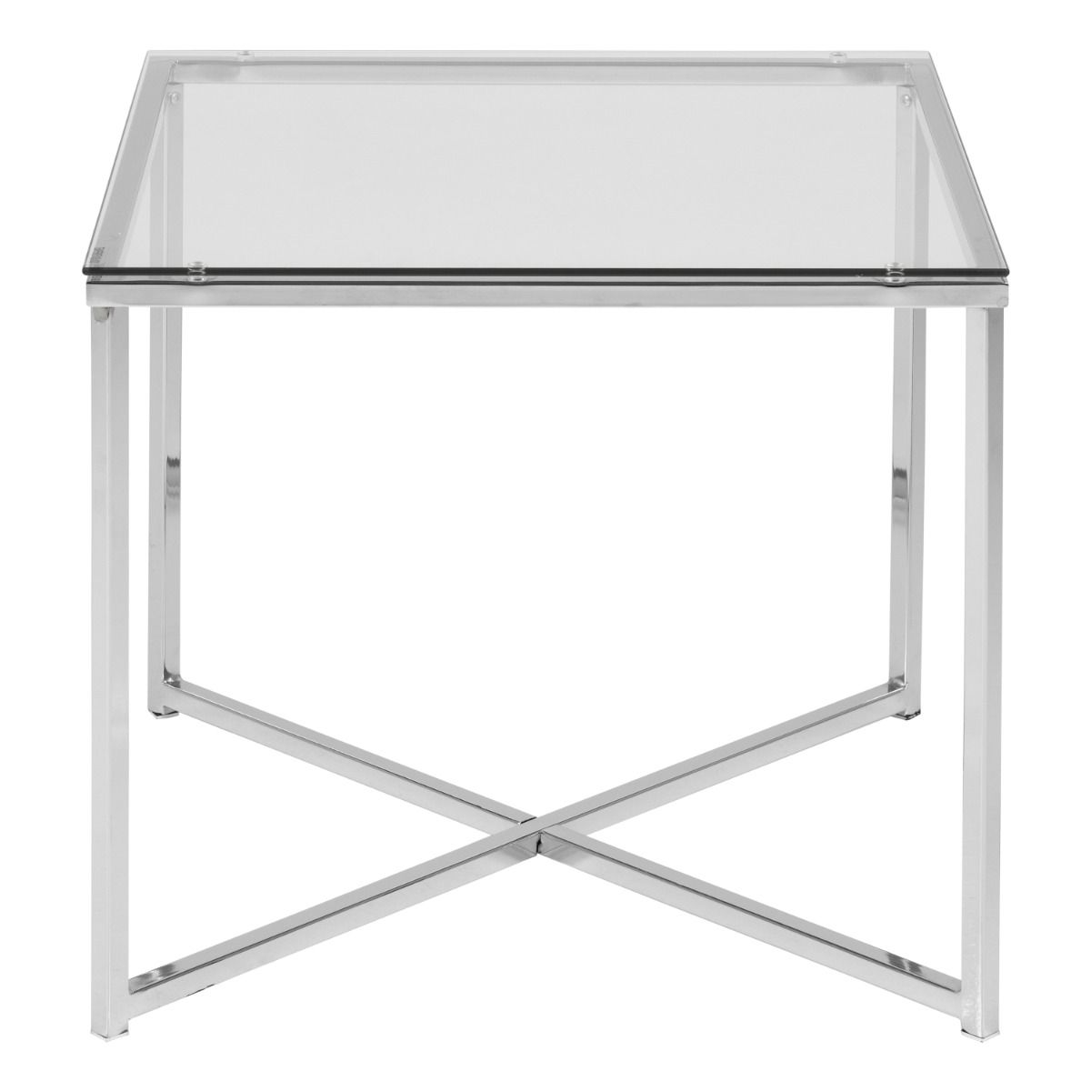Glass Side Table Square With Chrome Metal X-Frame - Cross