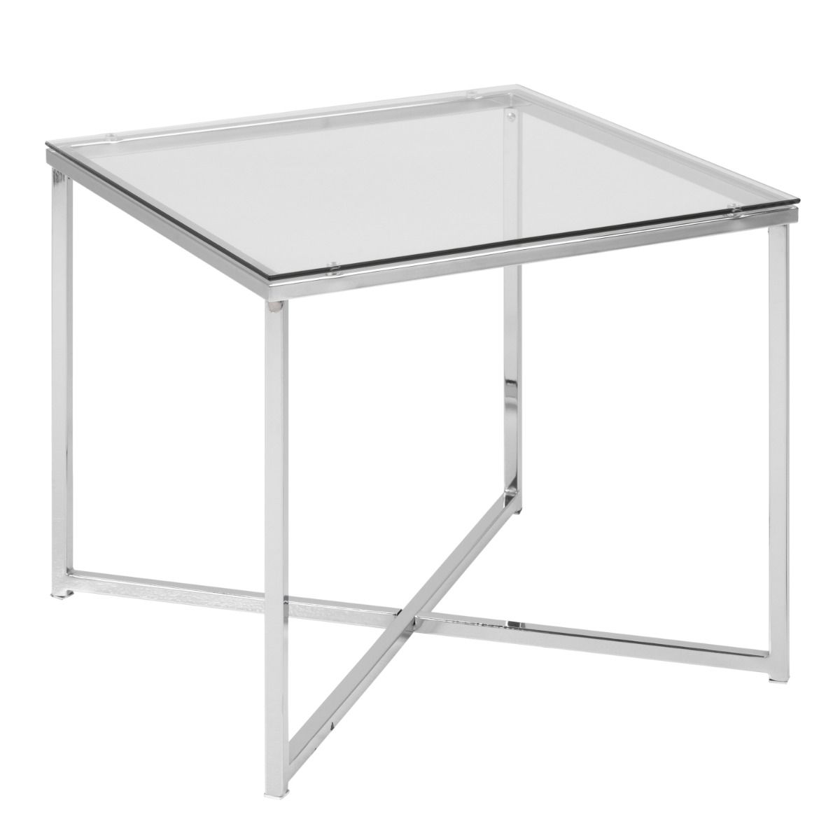 Glass Side Table Square With Chrome Metal X-Frame - Cross