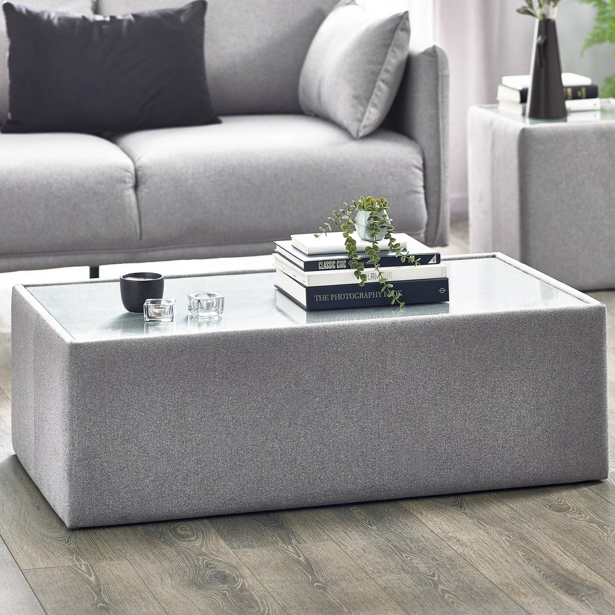 Glass Top Coffee Table With Fabric Base - Rohe