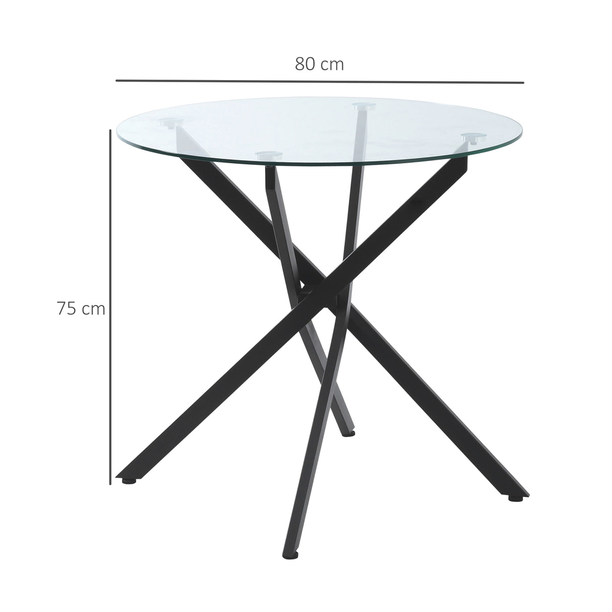 Glass Top Dining Table Round for 4 People With Steel Legs - Velmora