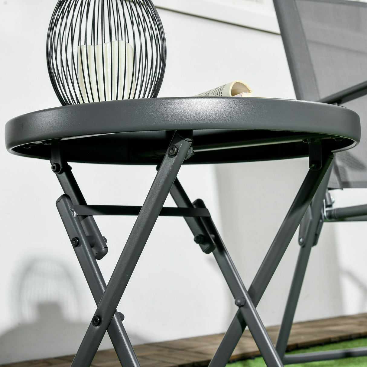 Glass Top Folding Garden Side Table Round - Velmora