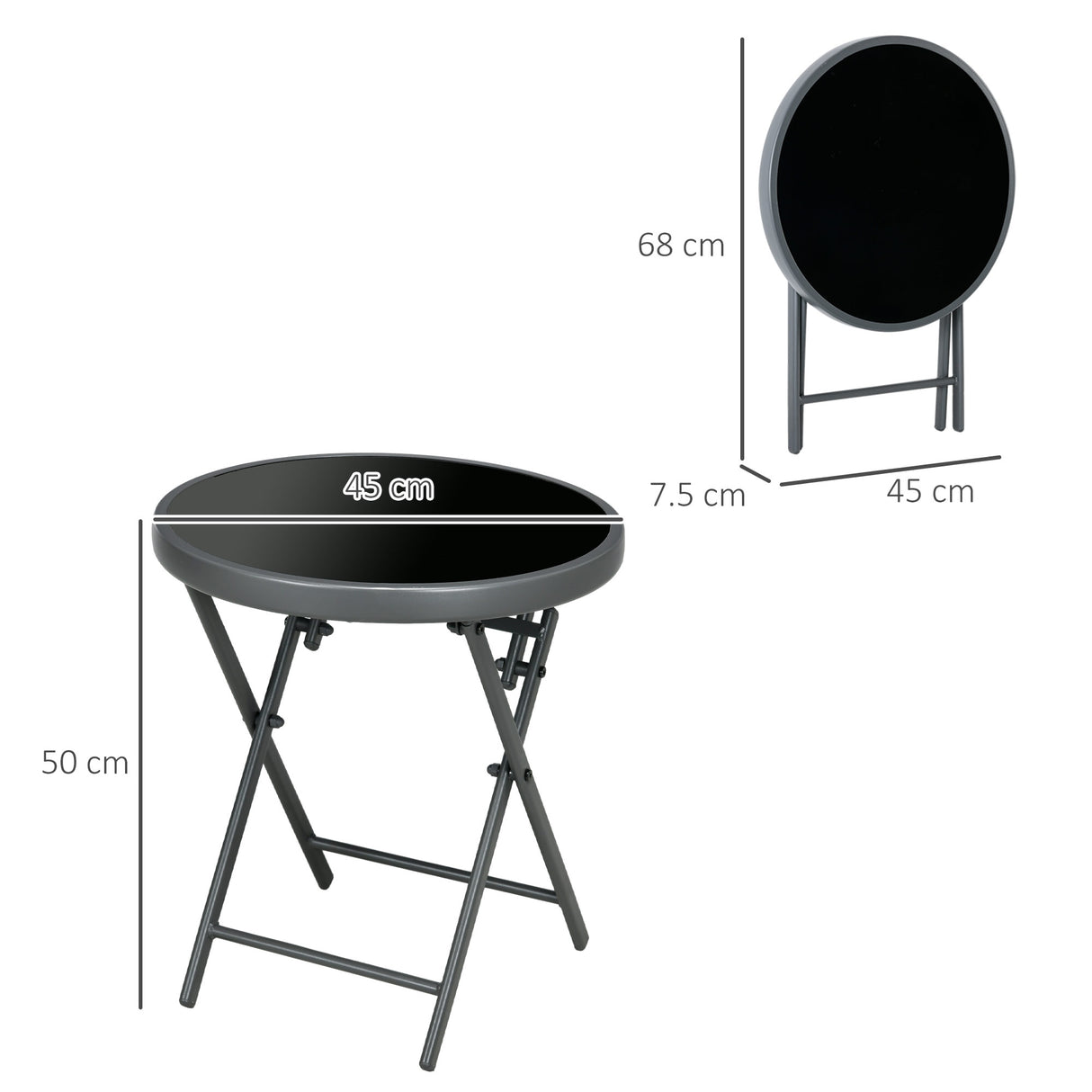 Glass Top Folding Garden Side Table Round - Velmora
