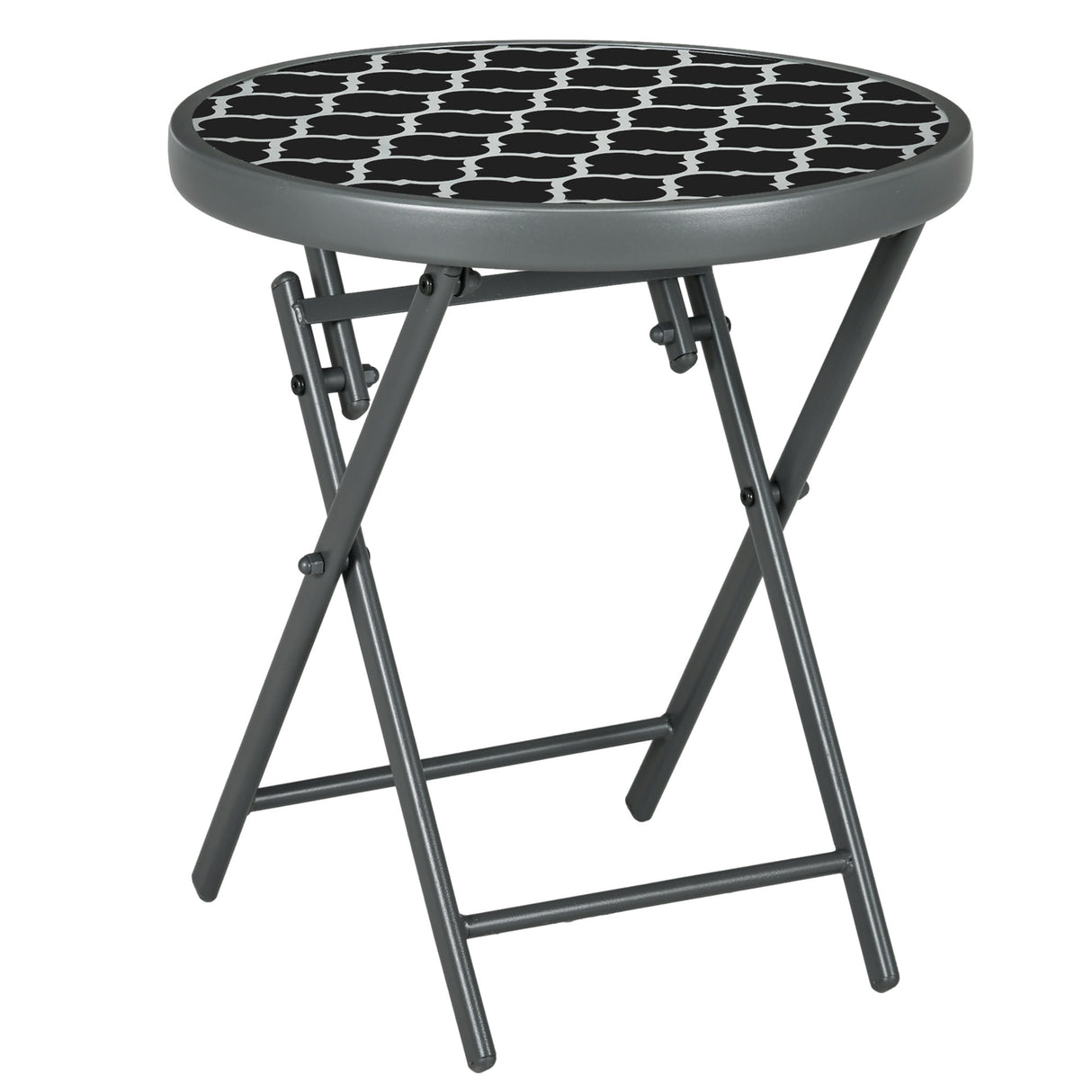 Glass Top Folding Garden Side Table Round - Velmora