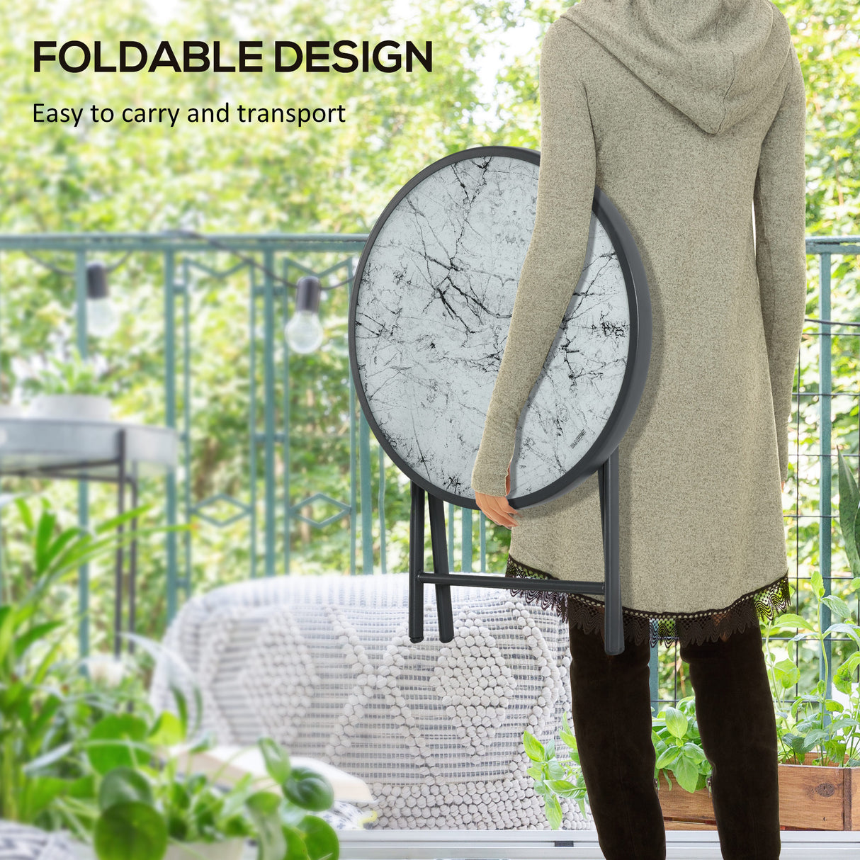 Glass Top Folding Garden Side Table Round - Velmora