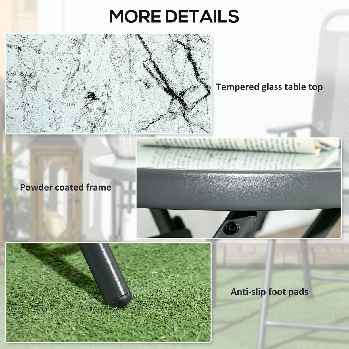 Glass Top Folding Garden Side Table Round - Velmora