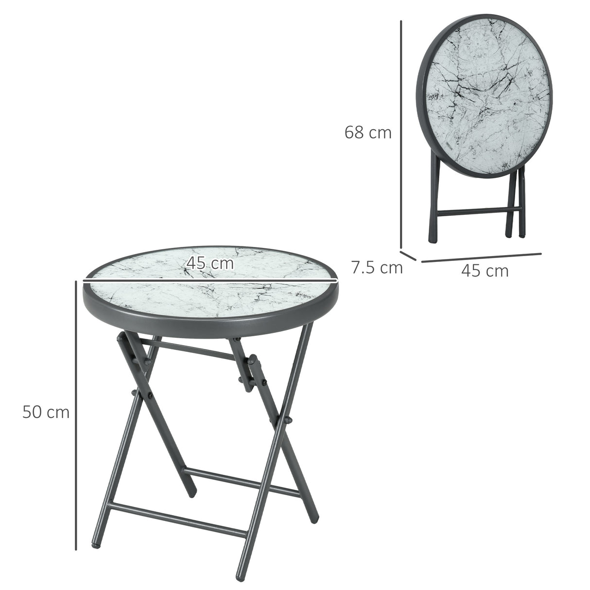 Glass Top Folding Garden Side Table Round - Velmora