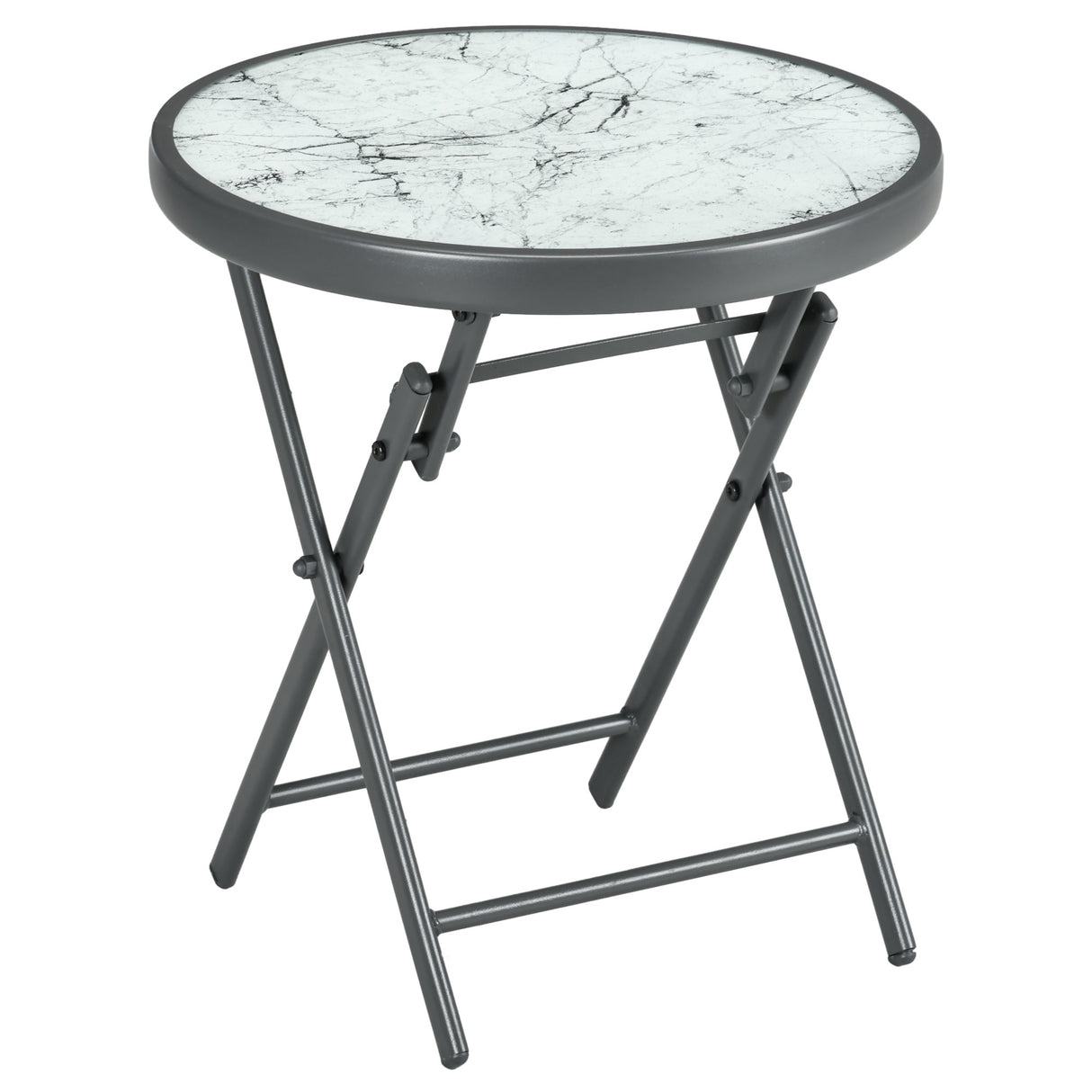 Glass Top Folding Garden Side Table Round - Velmora