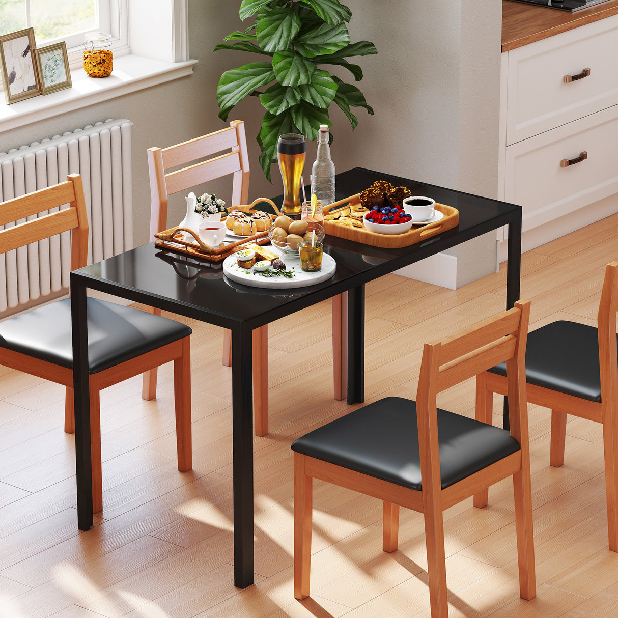 Glass Top Kitchen Dining Table Rectangular for 4 People - Velmora