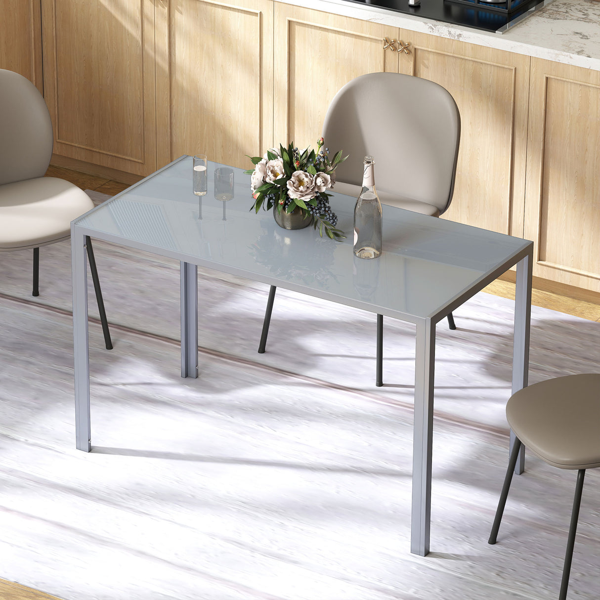 Glass Top Kitchen Dining Table Rectangular for 4 People - Velmora