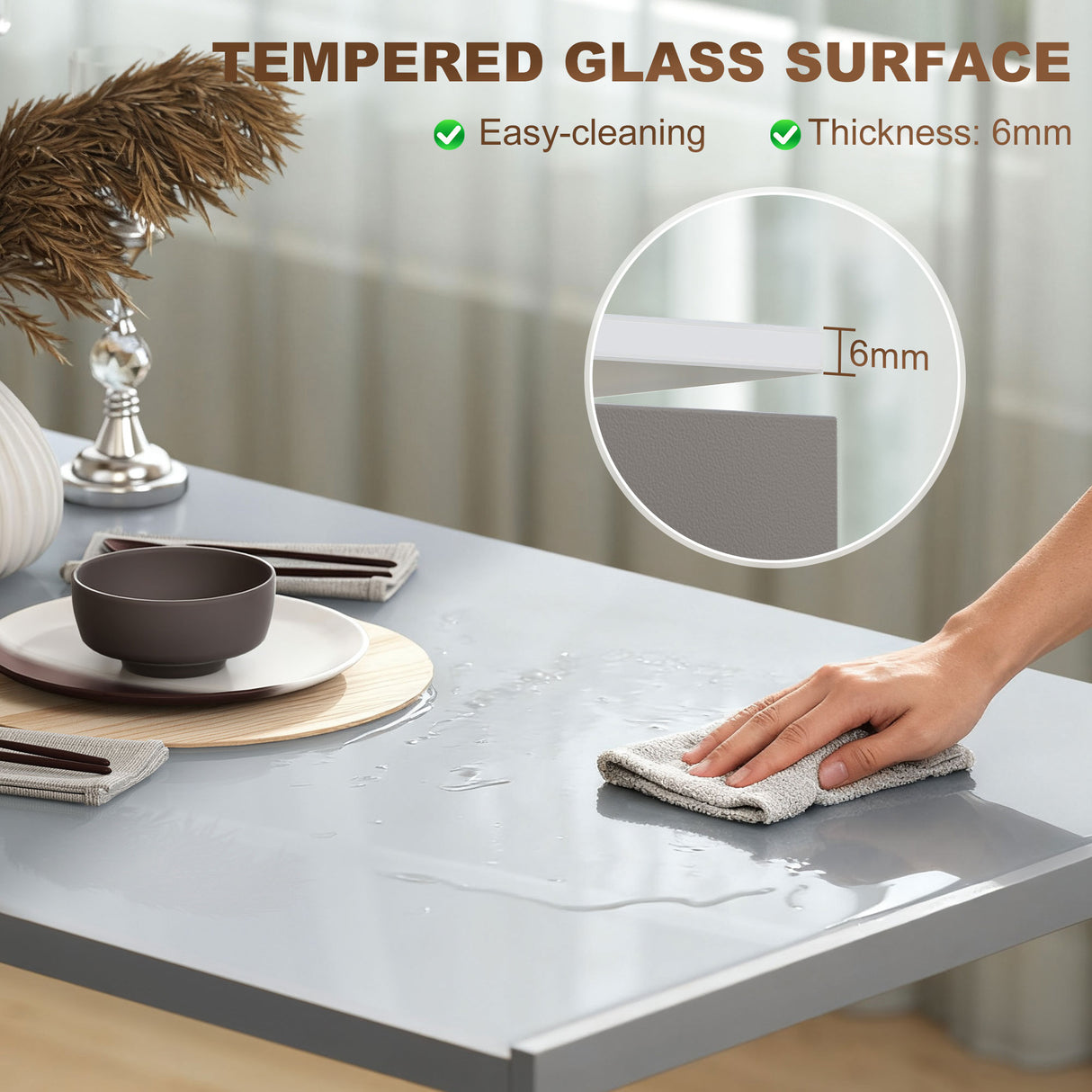 Glass Top Kitchen Dining Table Rectangular for 4 People - Velmora