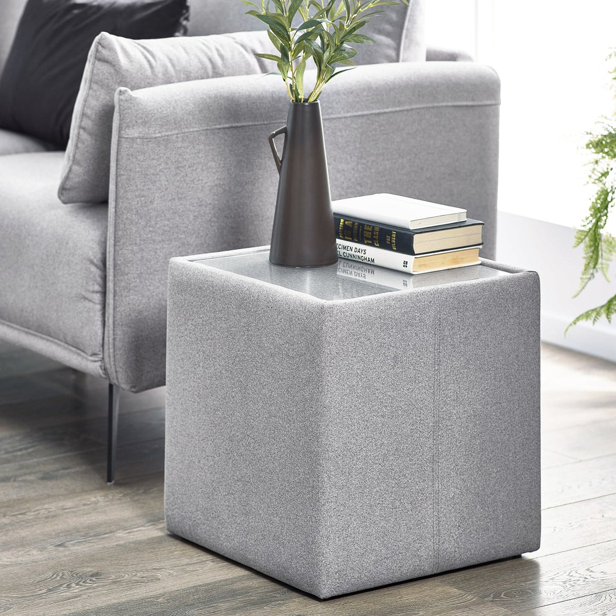 Glass Top Lamp Table With Fabric Base - Rohe