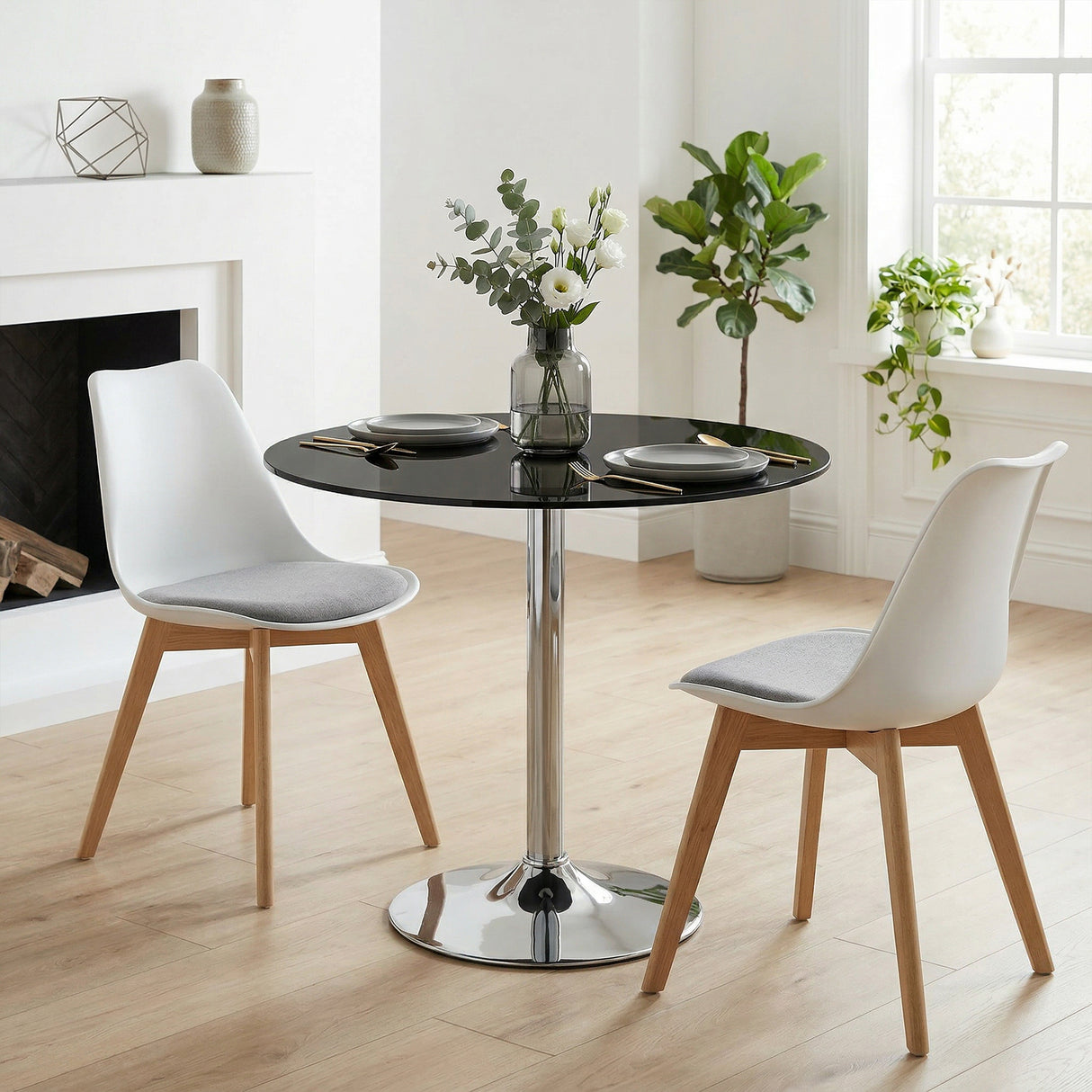 Glass Top Modern Bar Table 70cm Round for 4 People - Velmora