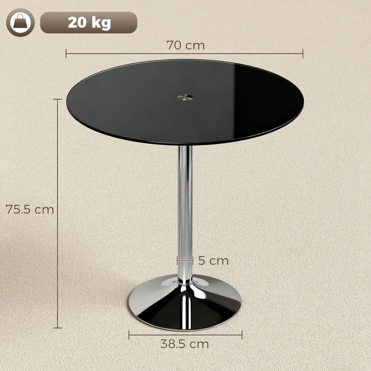 Glass Top Modern Bar Table 70cm Round for 4 People - Velmora