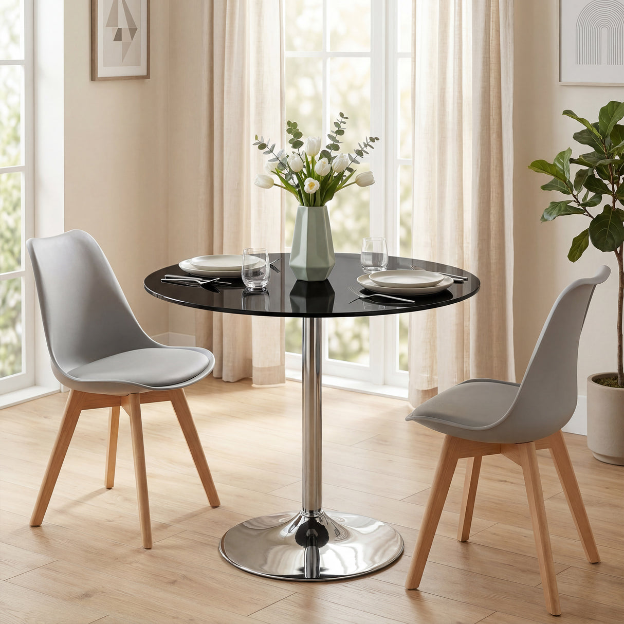 Glass Top Modern Bar Table 80cm Round for 4 People - Velmora
