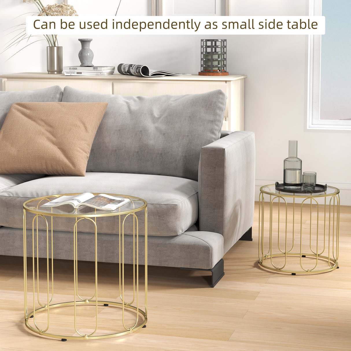 Glass Top Nest of 2 Tables Round With Elliptical Cut-Out Design - Velmora
