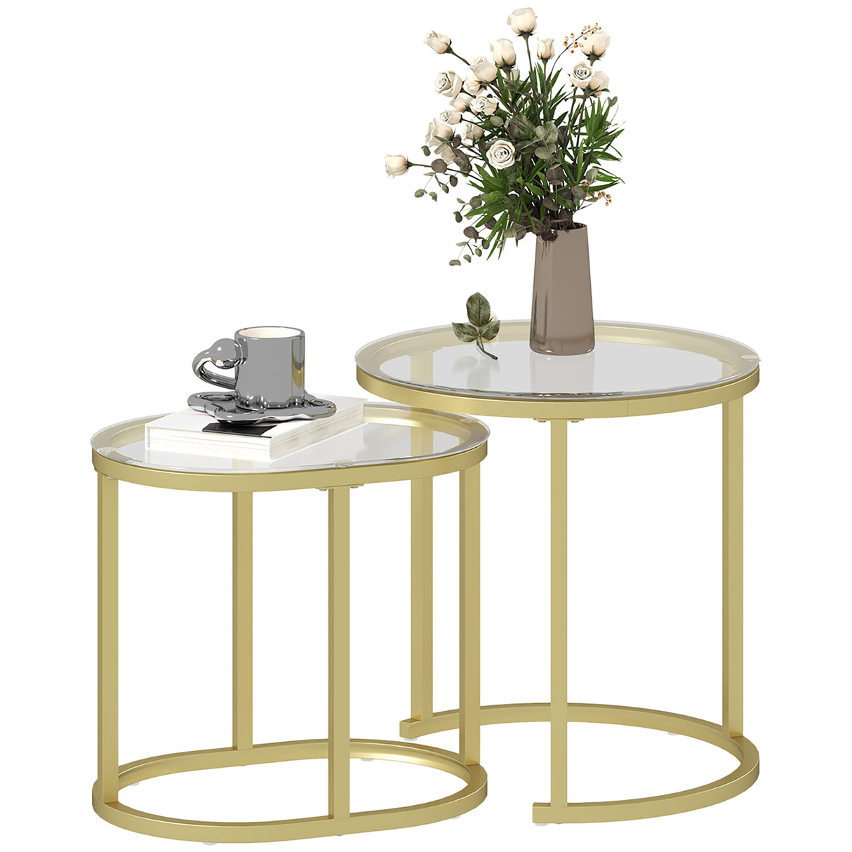 Glass Top Nesting Coffee Tables Round in Set of 2 - Velmora