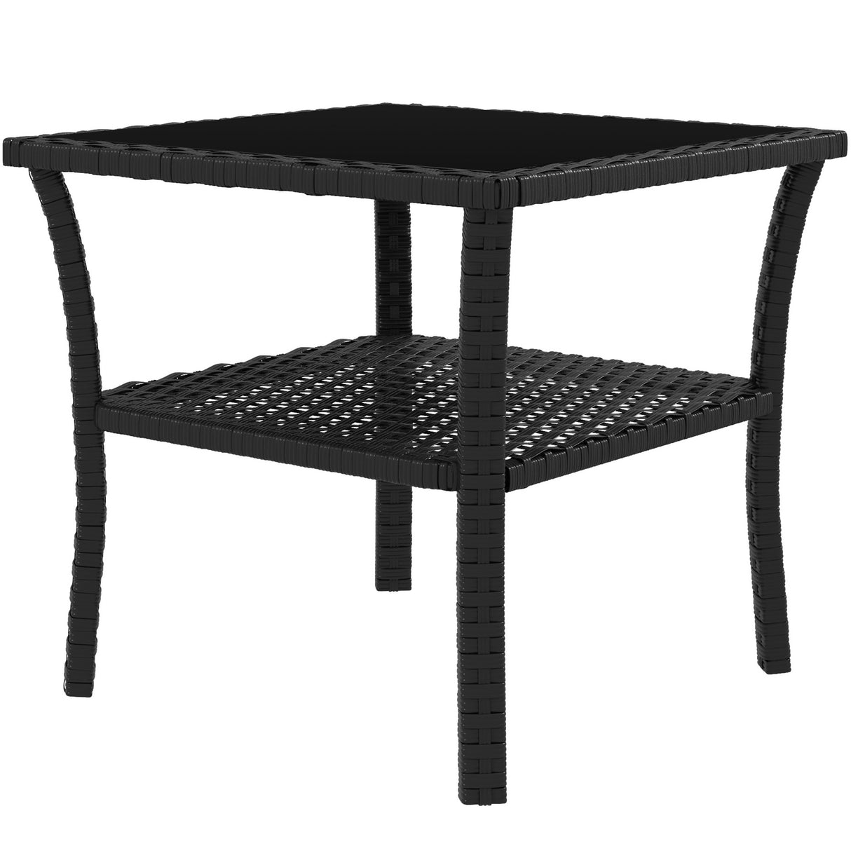 Glass Top Outdoor Garden Coffee Table With PE Rattan Frame Square - Velmora