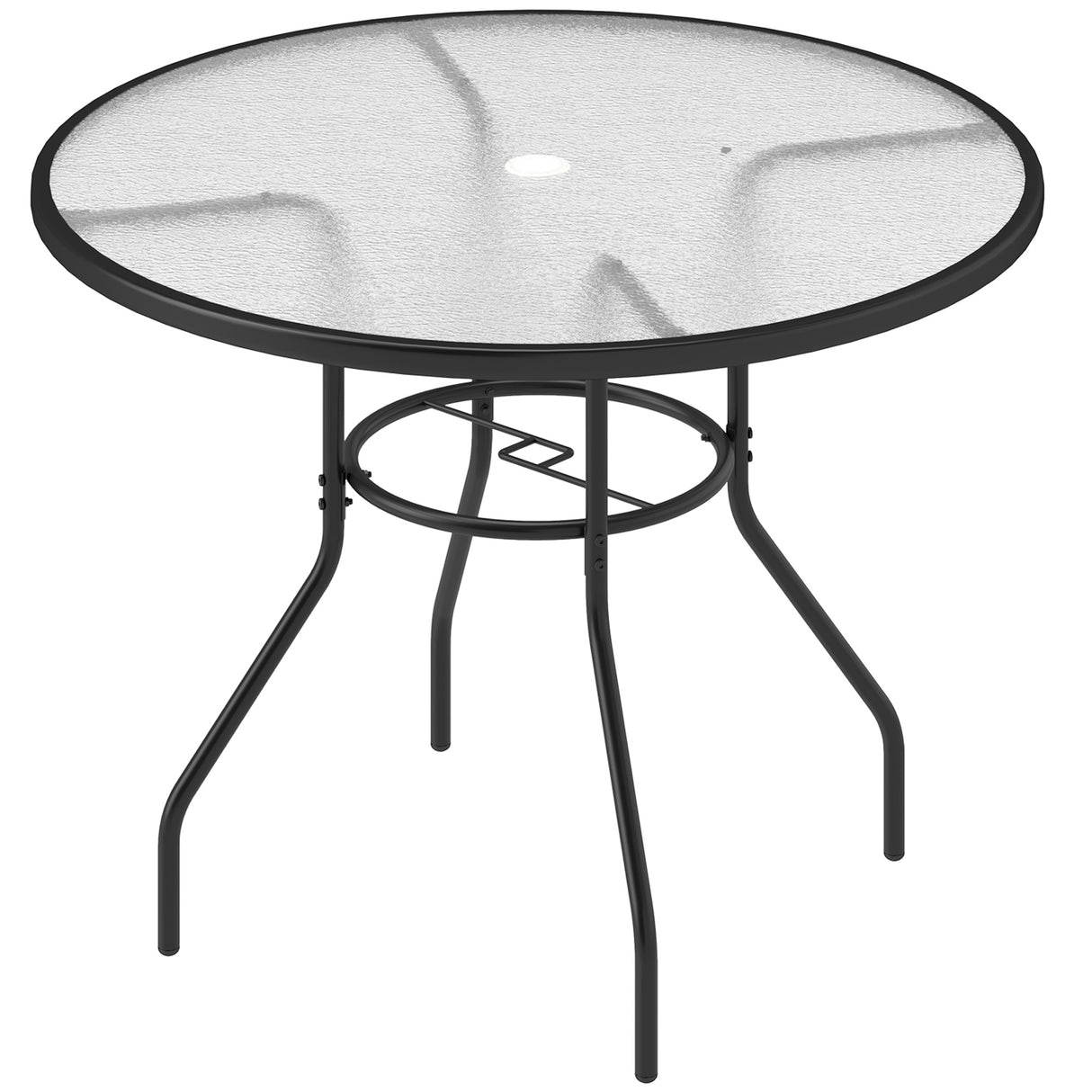 Glass Top Outdoor Garden Dining Table 100cm Wide With Parasol Hole - Velmora