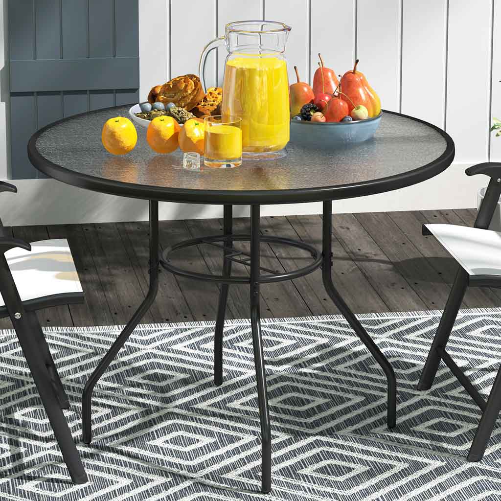 Glass Top Outdoor Garden Dining Table 100cm Wide With Parasol Hole - Velmora