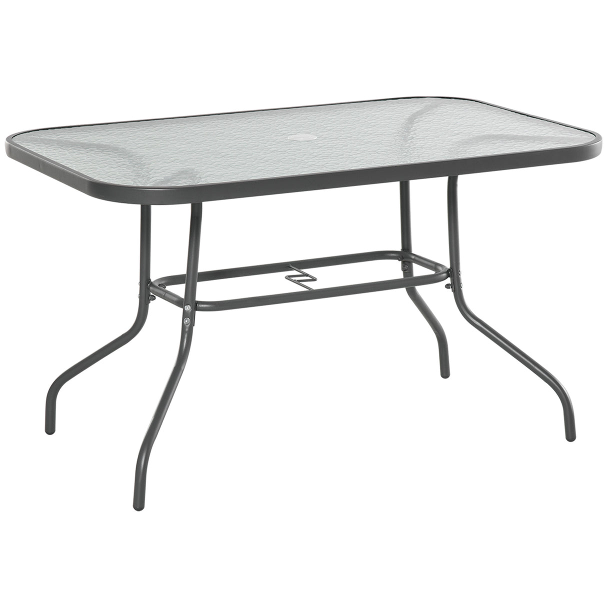 Glass Top Outdoor Garden Dining Table 120cm Wide for 6 People With Parasol Hole - Velmora