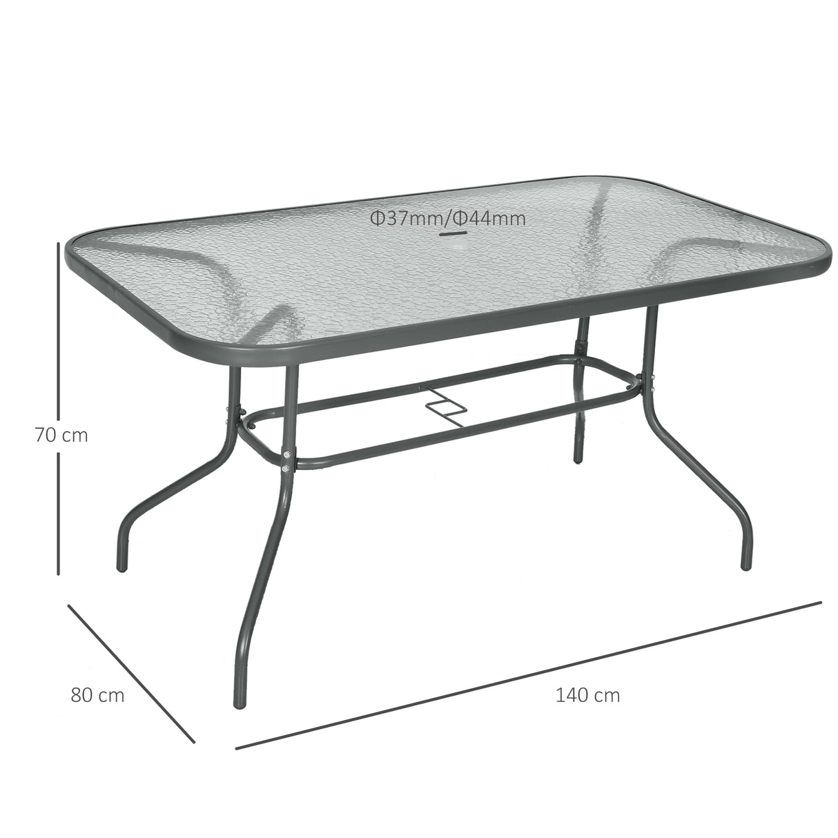 Glass Top Outdoor Garden Dining Table 140cm Wide for 6 People With Parasol Hole - Velmora