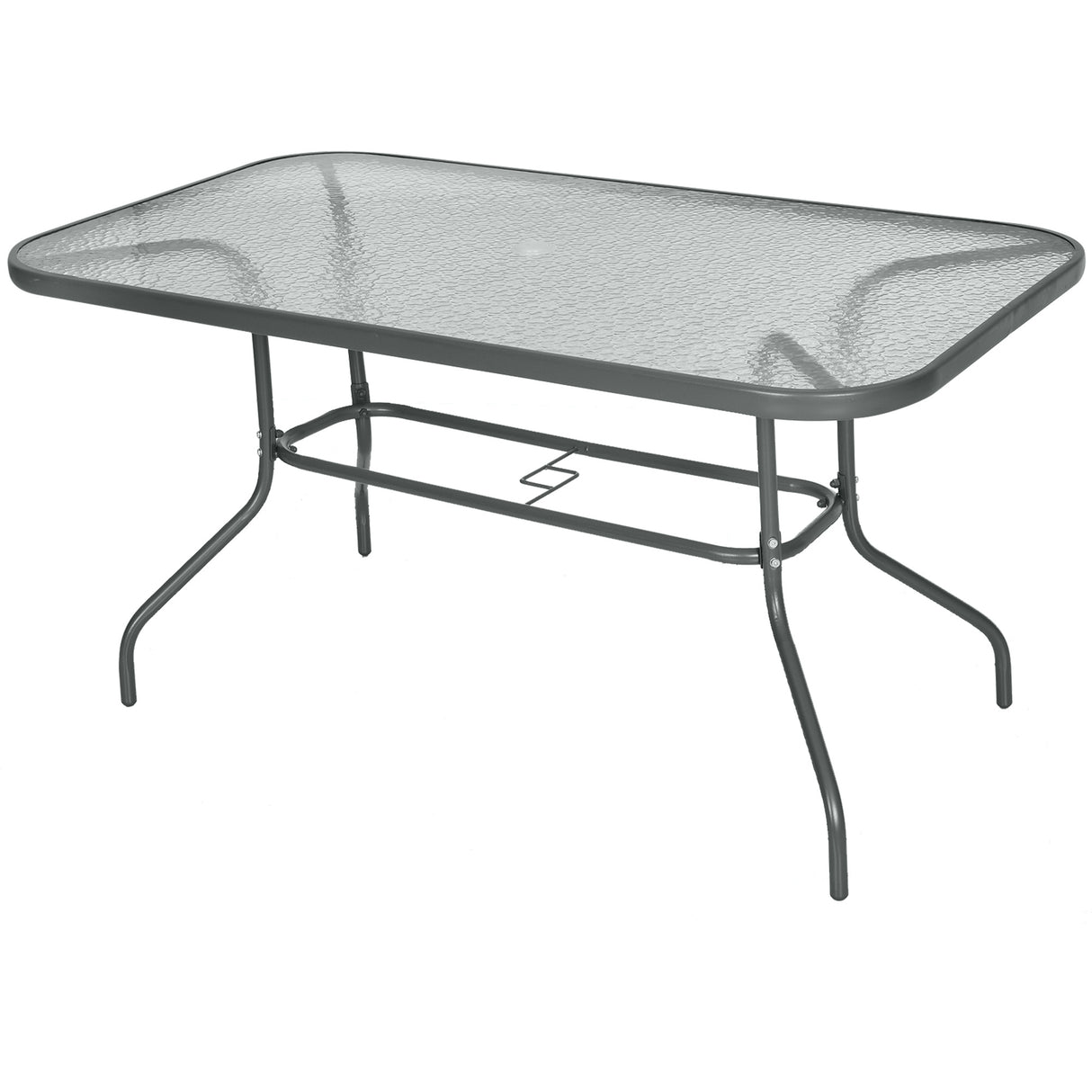 Glass Top Outdoor Garden Dining Table 140cm Wide for 6 People With Parasol Hole - Velmora