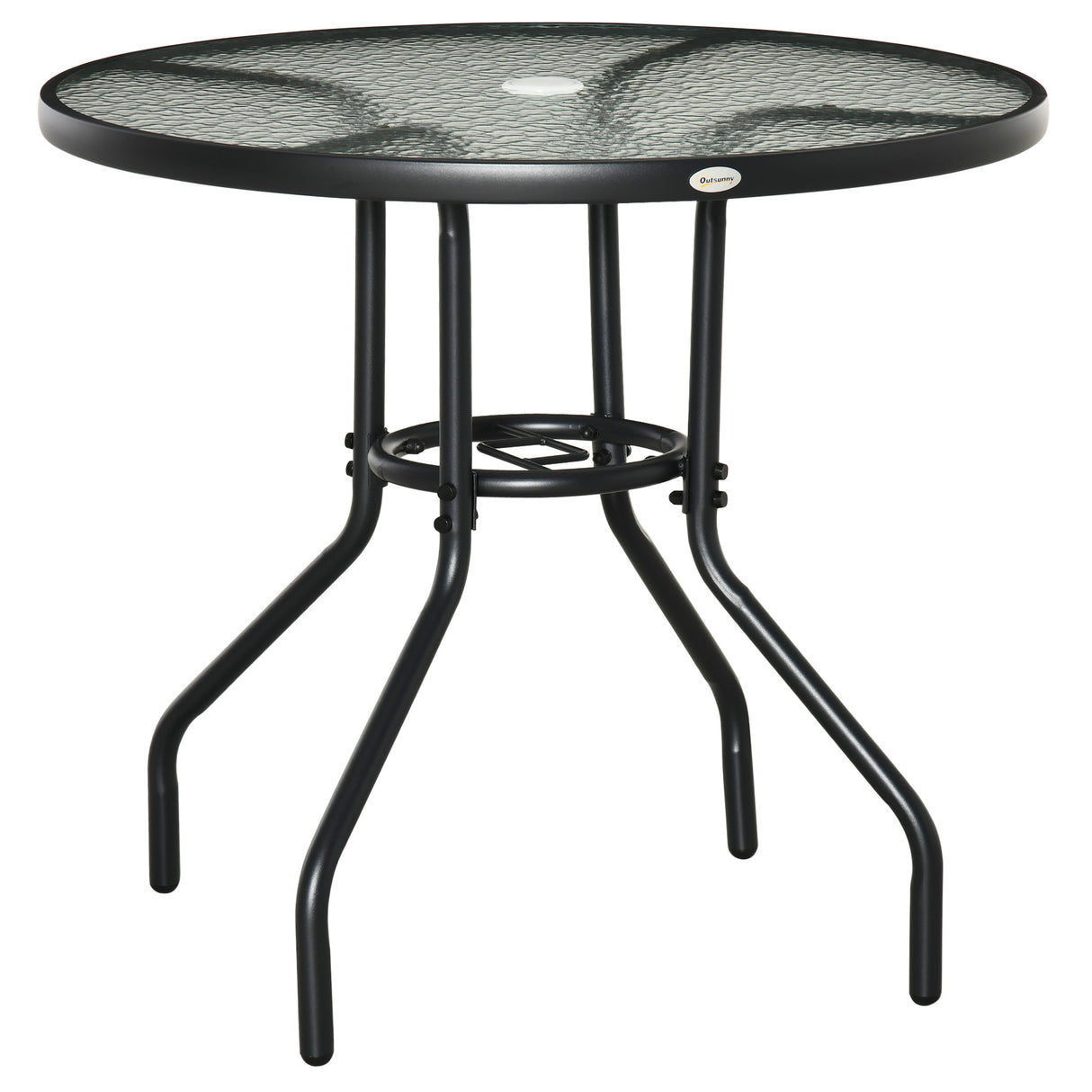 Glass Top Outdoor Garden Dining Table 80cm Wide With Parasol Hole - Velmora