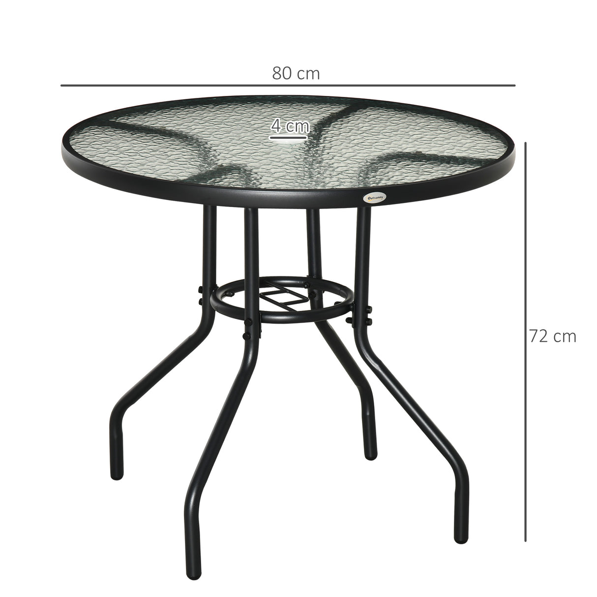 Glass Top Outdoor Garden Dining Table 80cm Wide With Parasol Hole - Velmora
