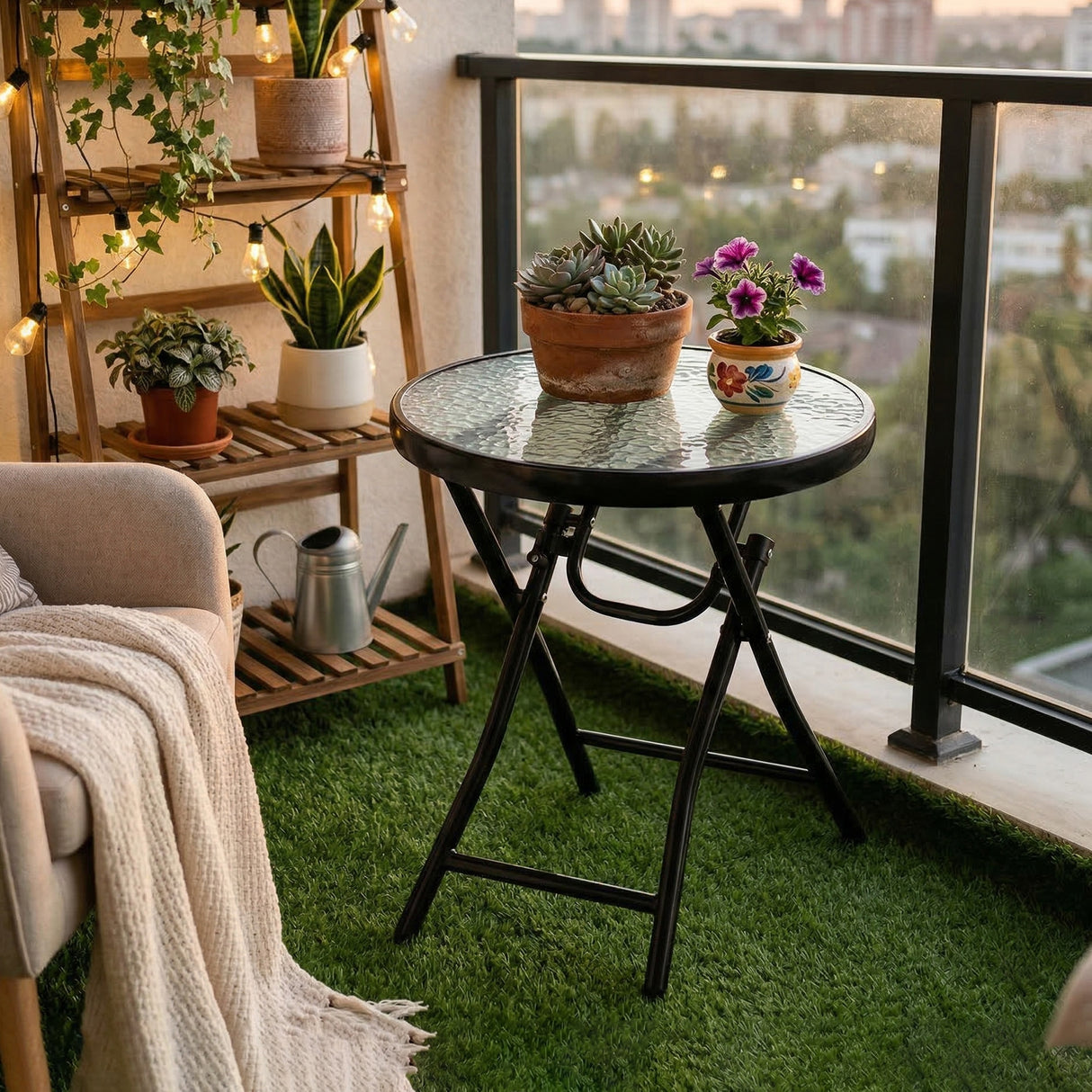 Glass Top Outdoor Garden Patio Side Table Round - Velmora