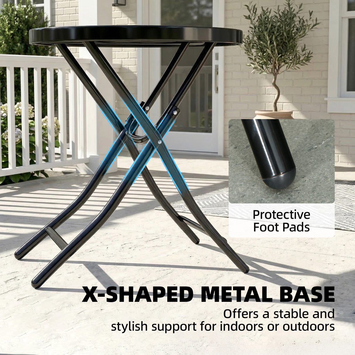 Glass Top Outdoor Garden Patio Side Table Round - Velmora