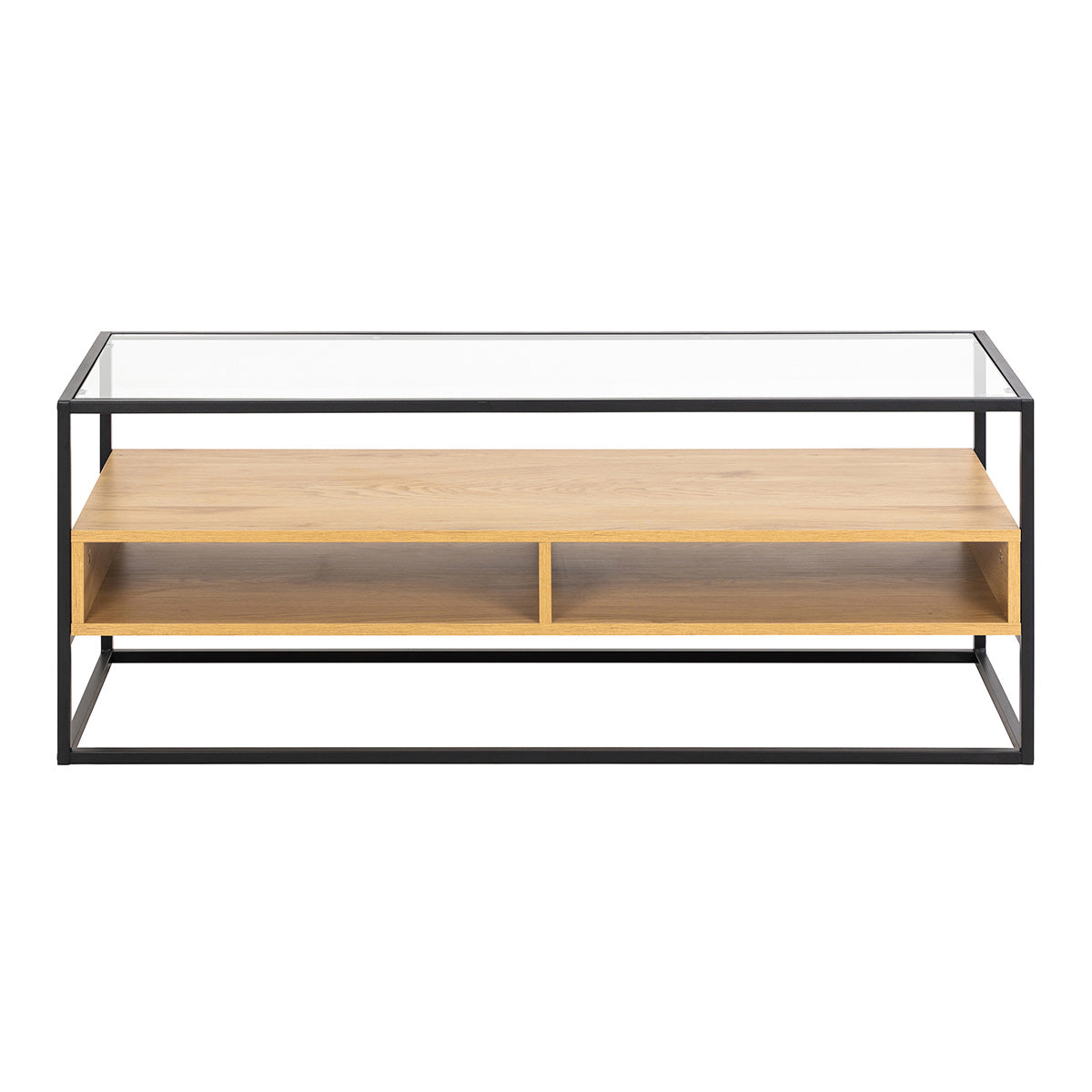 Glass TV Stand With 2 Oak Shelves - Randolf