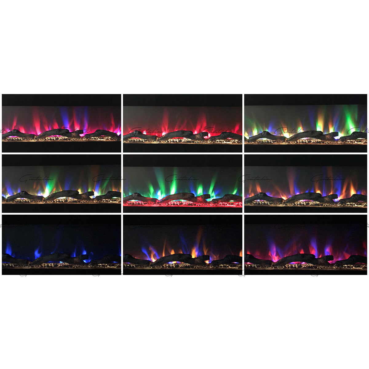 Glass Wall Insert or Mounted Electric Fire 72 Inch - Aurora