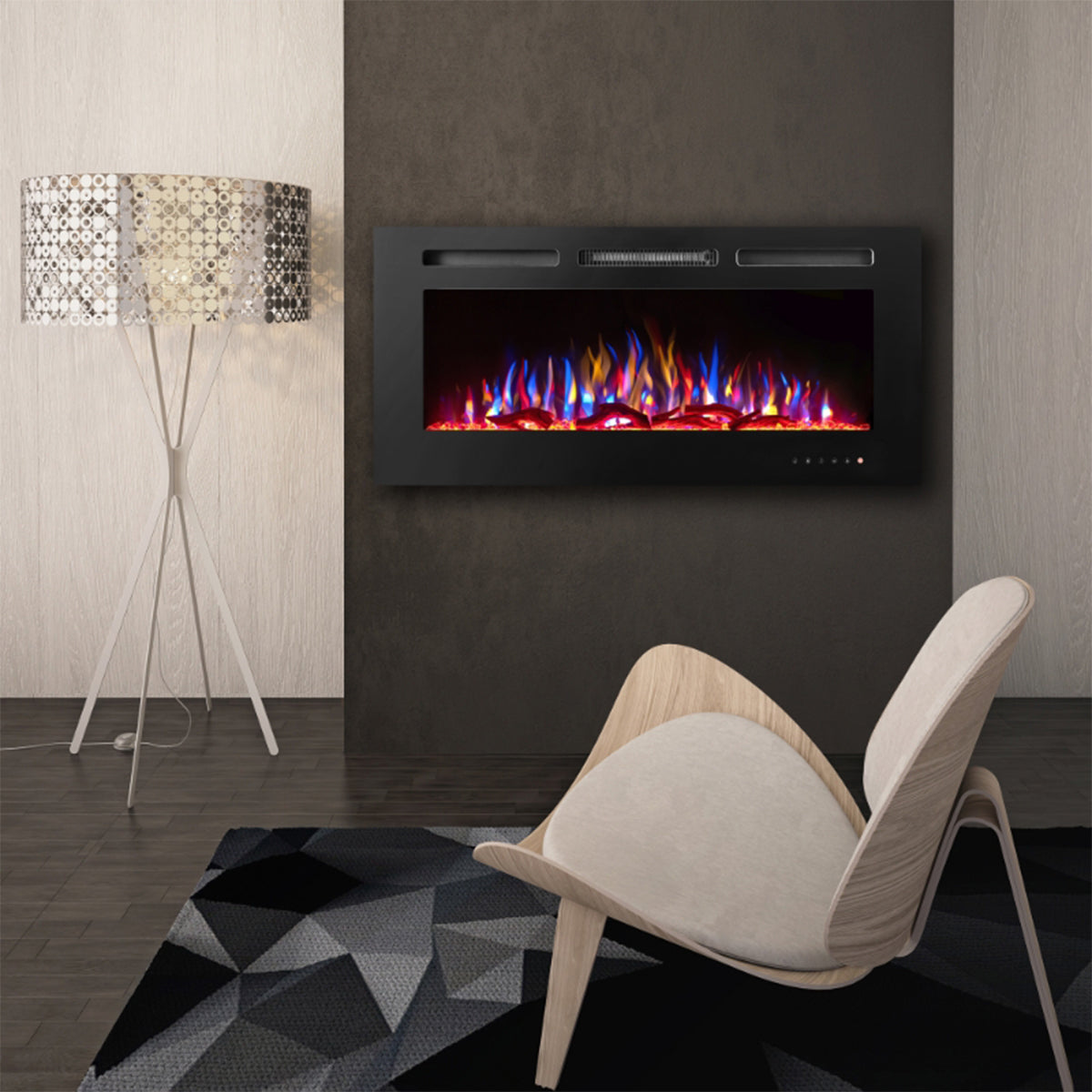 Glass Wall Insert or Mounted Electric Fire With Wi-Fi 50 Inch - Luminis