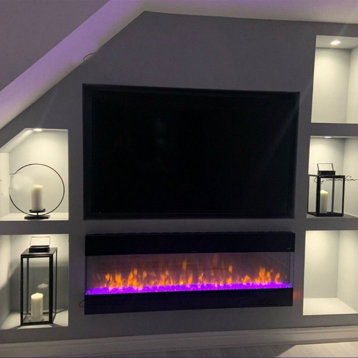 Glass Wall Insert or Mounted Mantel Electric Fire 42 Inch - Mirage