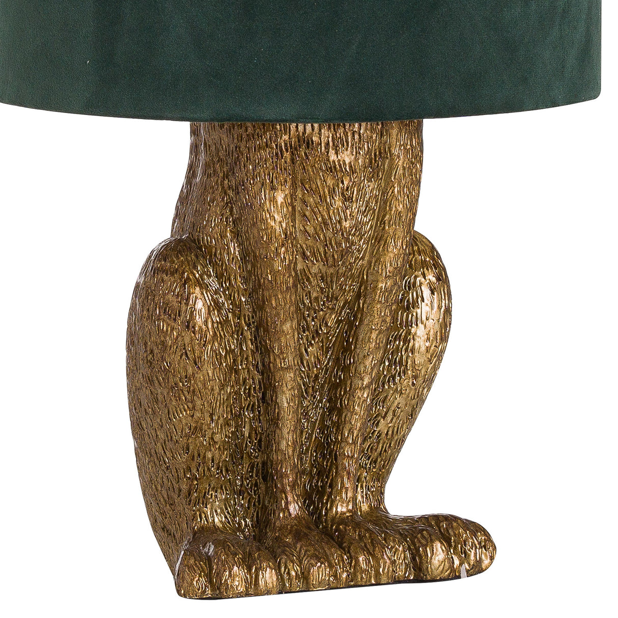 Green Velvet Shade Table Lamp With Hare Resin Base - Antique