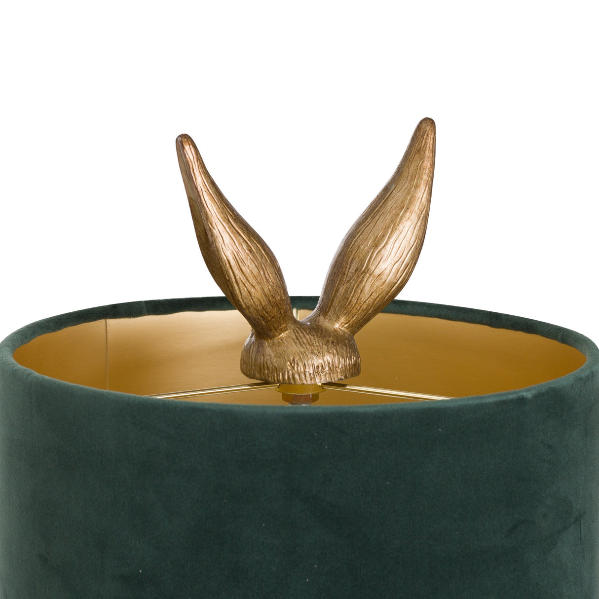 Green Velvet Shade Table Lamp With Hare Resin Base - Antique