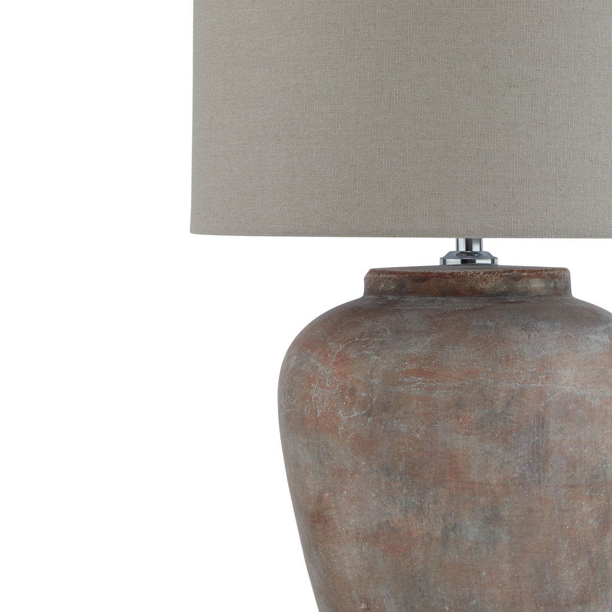 Grey Linen Shade Table Lamp With Brown Ceramic Base - Siena