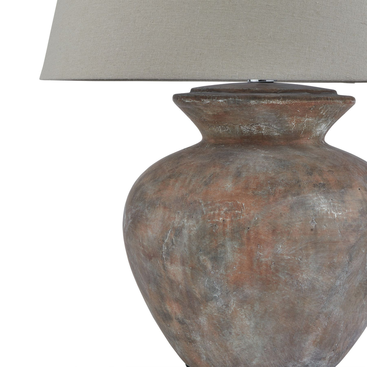 Grey Linen Shade Table Lamp With Brown Round Ceramic Base - Siena