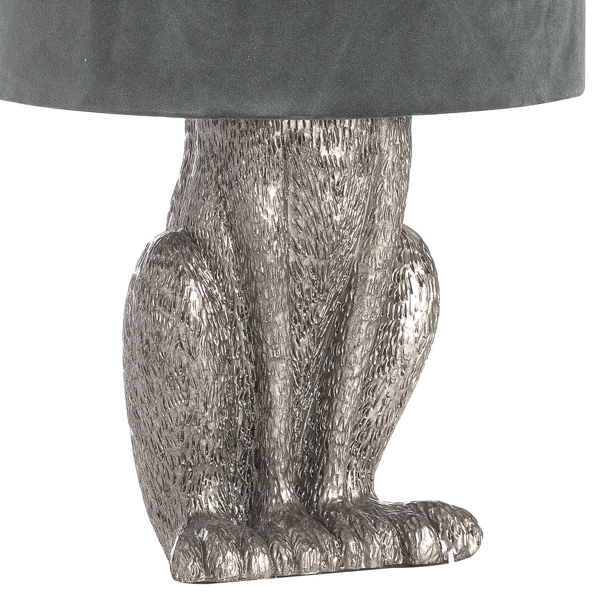 Grey Velvet Shade Table Lamp With Hare Resin Base - Antique