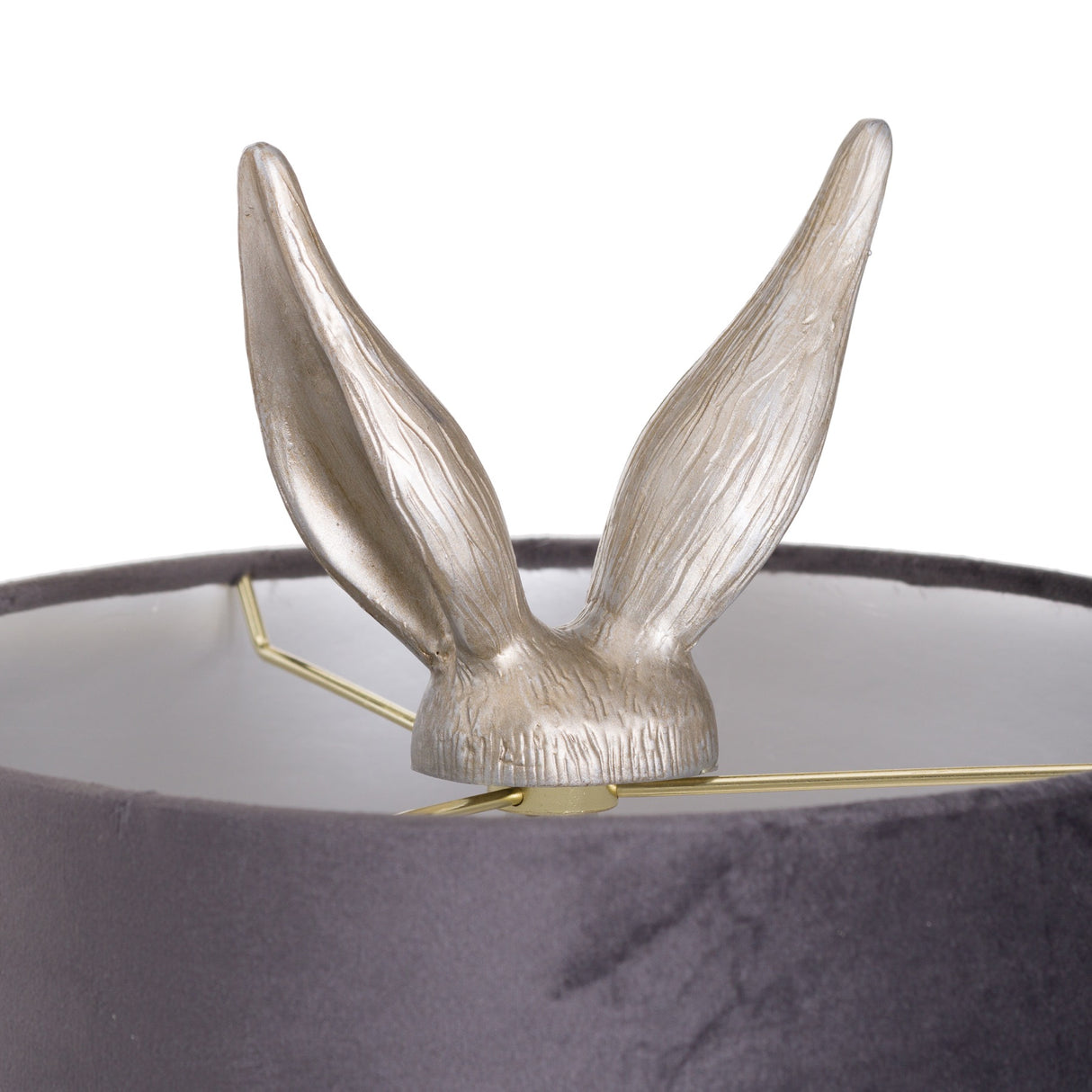 Grey Velvet Shade Table Lamp With Hare Resin Base - Antique