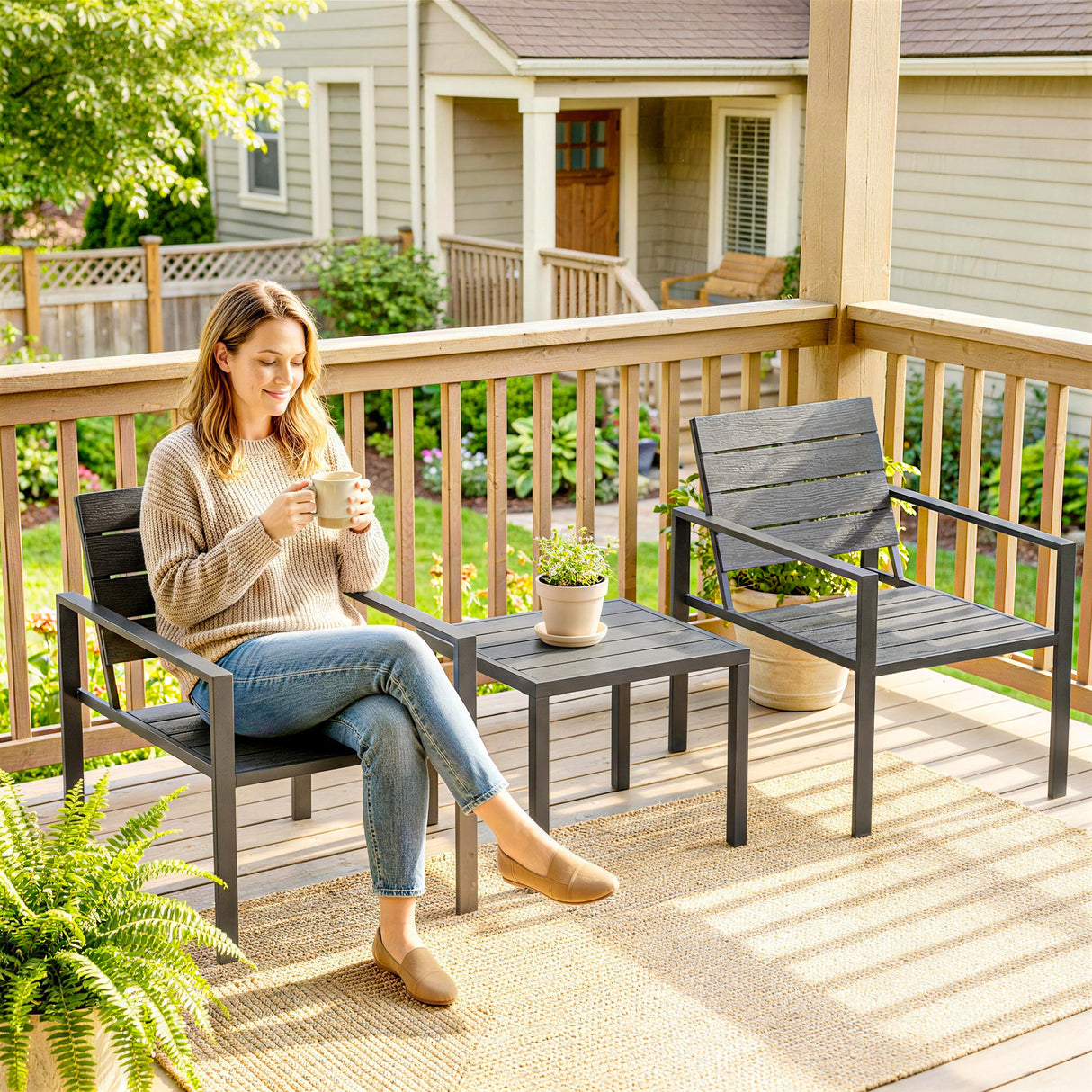 HDPE 3 Pieces Garden Bistro Set With Steel Frame - Velmora