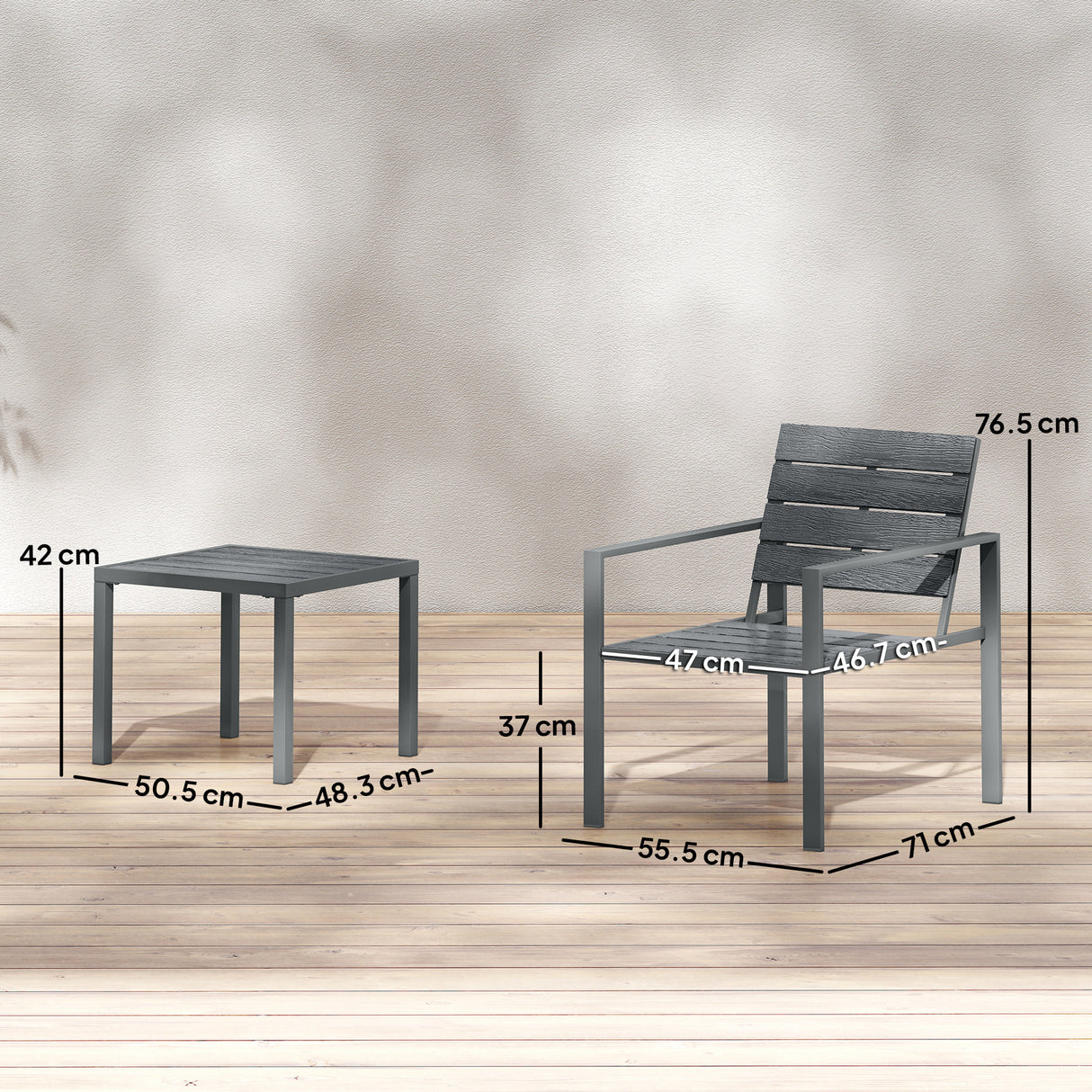 HDPE 3 Pieces Garden Bistro Set With Steel Frame - Velmora