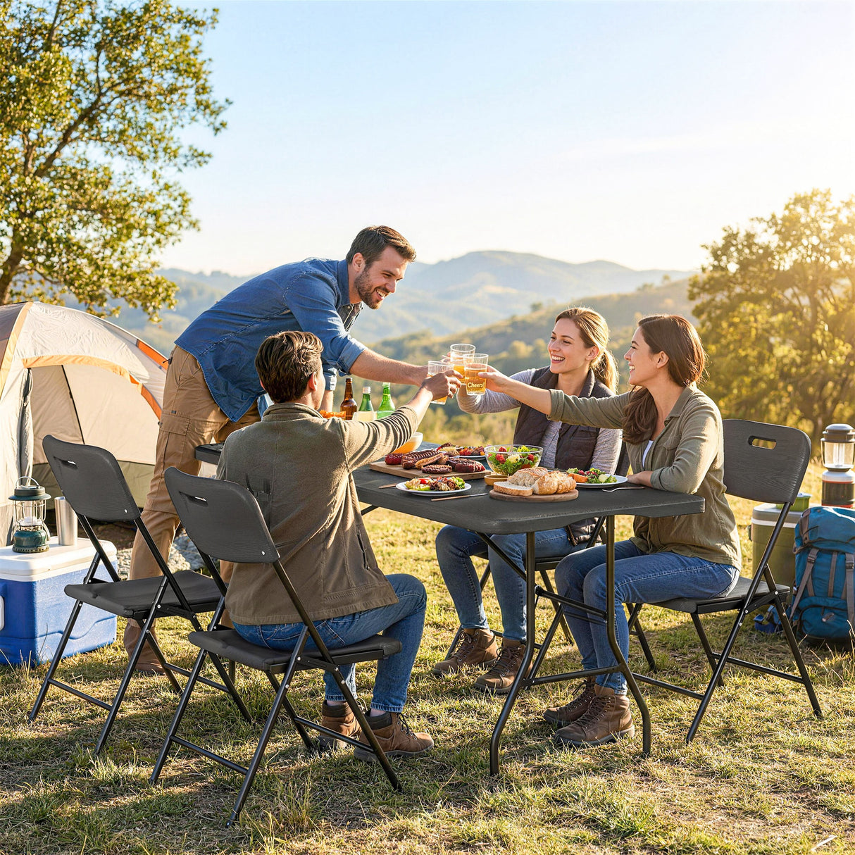 HDPE Foldable Garden Dining Set With 4 Chairs - Velmora