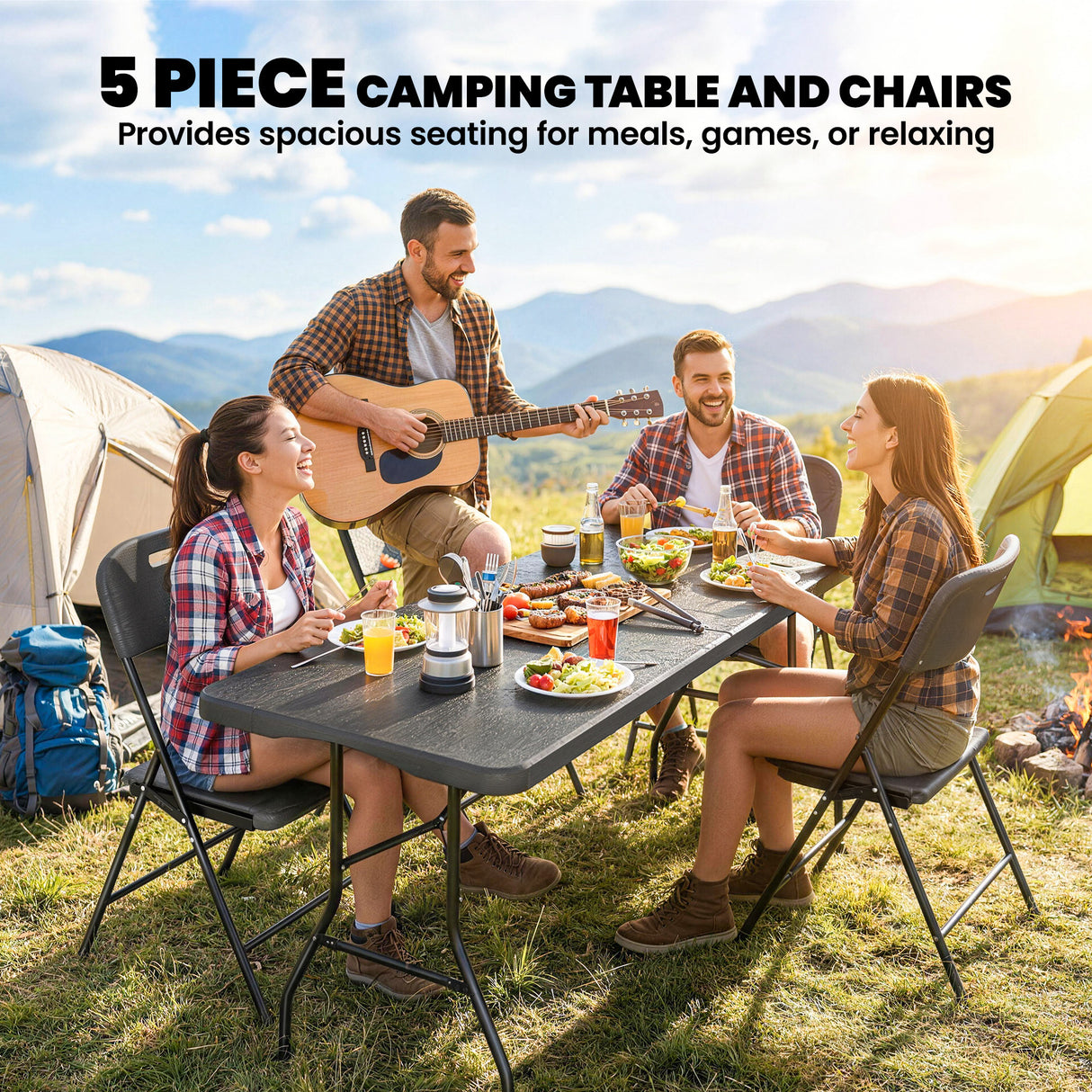 HDPE Foldable Garden Dining Set With 4 Chairs - Velmora