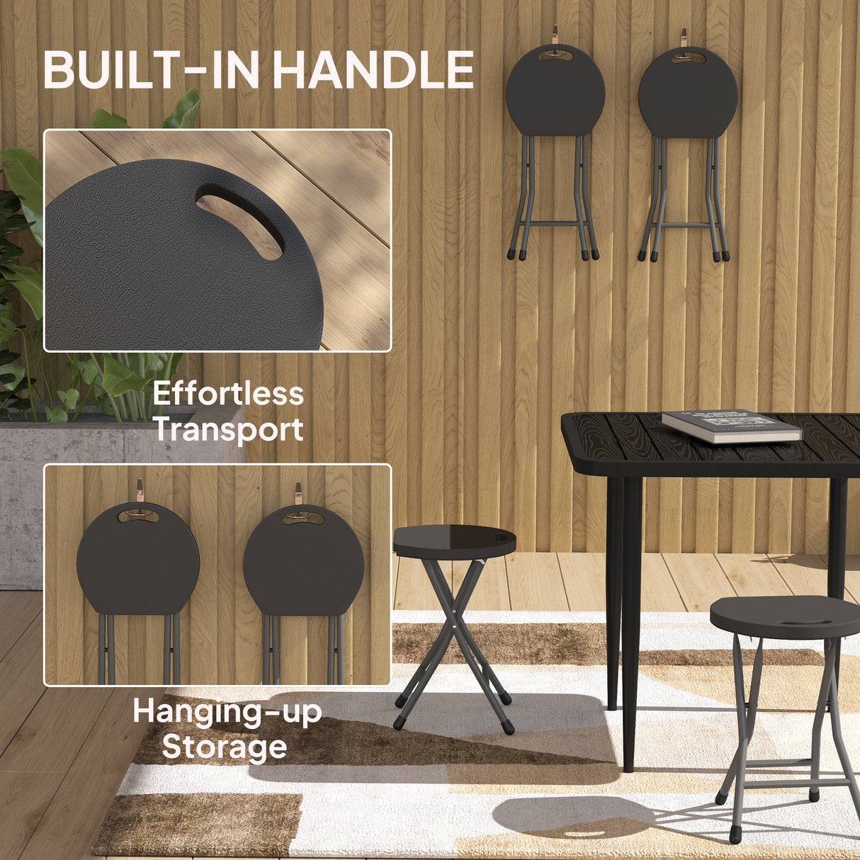 HDPE Folding Carry Stools in Set of 4 - Velmora