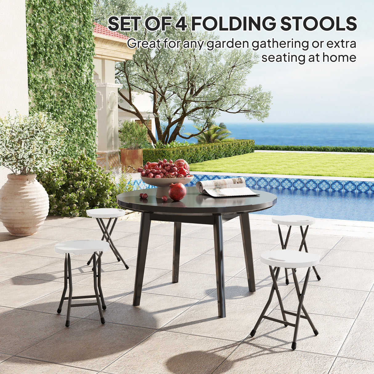 HDPE Folding Carry Stools in Set of 4 - Velmora