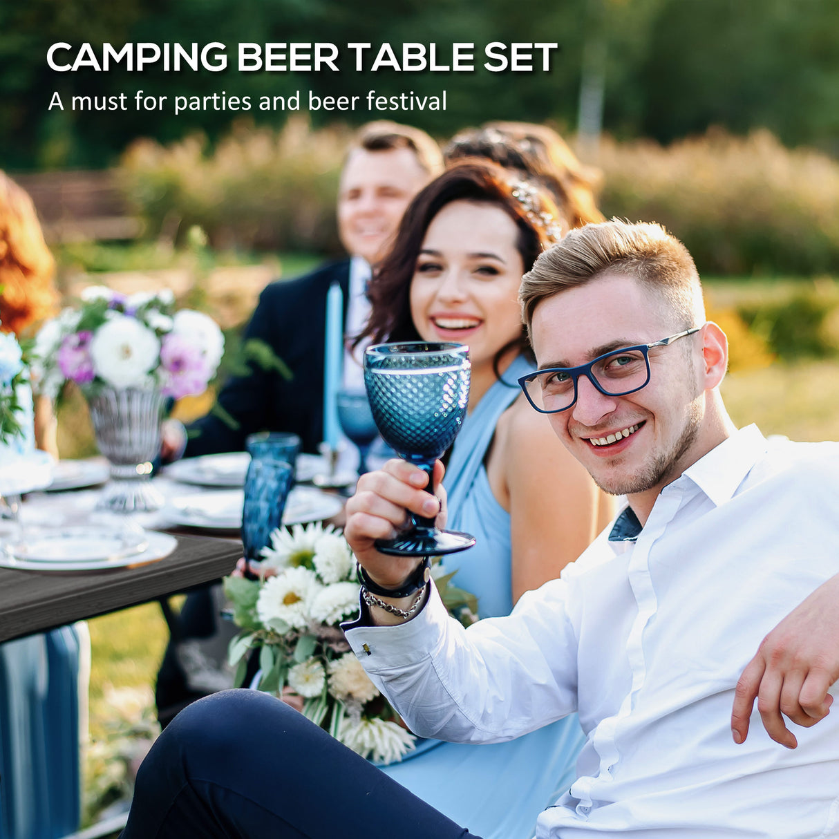 HDPE Folding Picnic Garden Dining Set With 2 Benches - Velmora