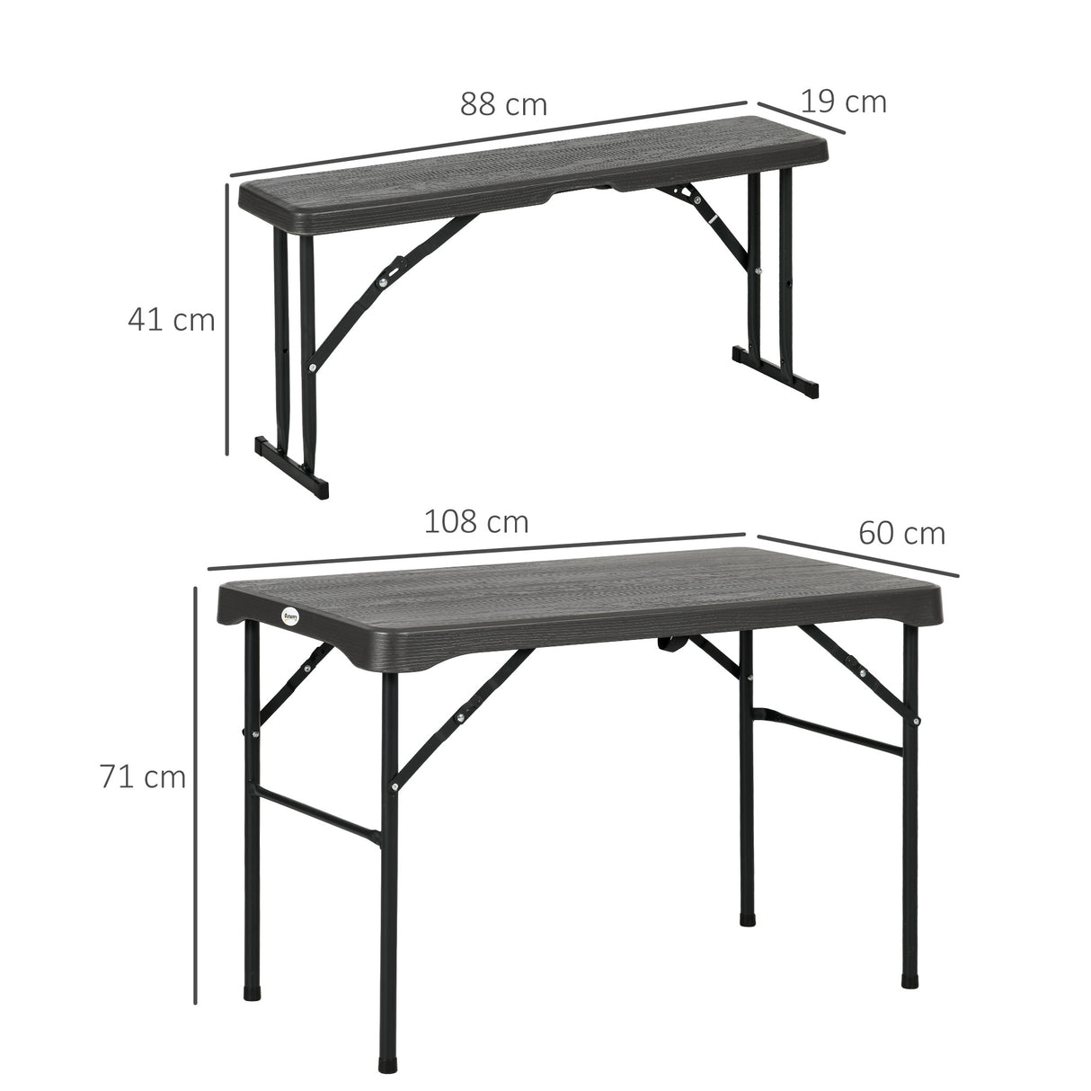HDPE Folding Picnic Garden Dining Set With 2 Benches - Velmora